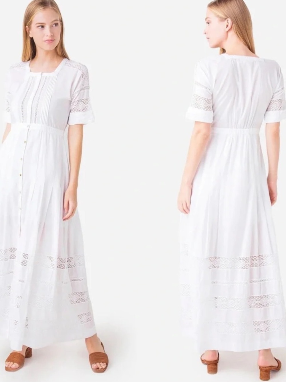 LoveShackFancy Edie Voile Lace Trim Button Front Maxi Dress - Picture 3 of 16
